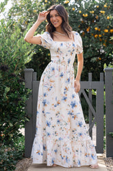 Capri Smocked Maxi Dress | White Multi Print - Baltic Born